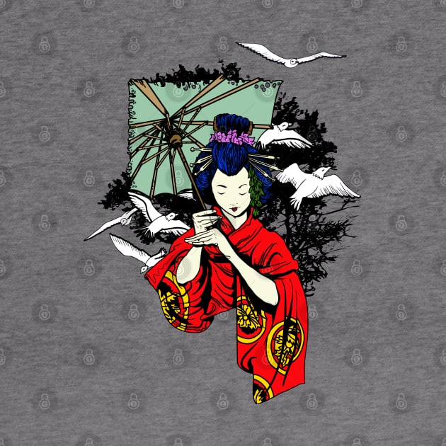Geisha Holding An Umbrella by MarinasingerDesigns